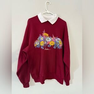 VTG Grandma Sweatshirt Alaska Collar Red Pink Blue Hippie Boho Floral Size XL